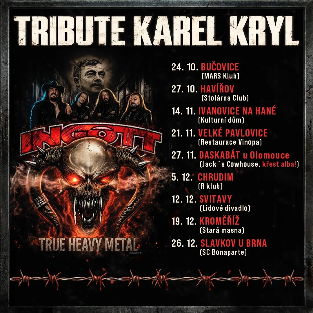 Plakát podzimního turné Tribute Karel Kryl se seznamem koncertů